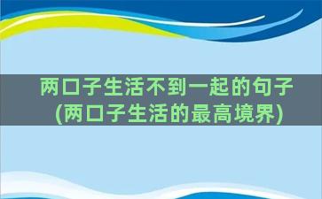 两口子生活不到一起的句子(两口子生活的最高境界)