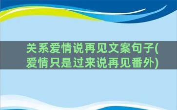 关系爱情说再见文案句子(爱情只是过来说再见番外)