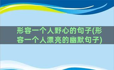 形容一个人野心的句子(形容一个人漂亮的幽默句子)